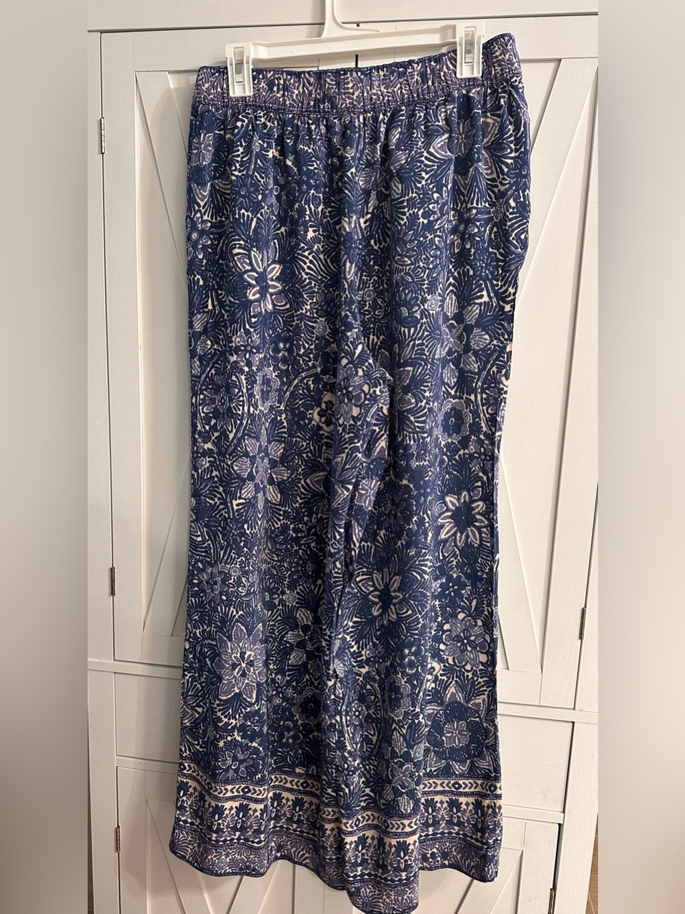 Sigrid Olsen Navy and Cream Floral Elastic-Waist Pants